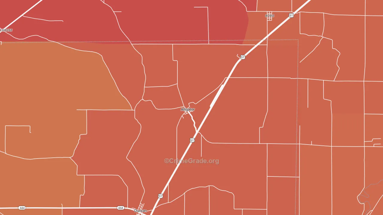 Alligator, MS Map of Vehicle Theft Rates