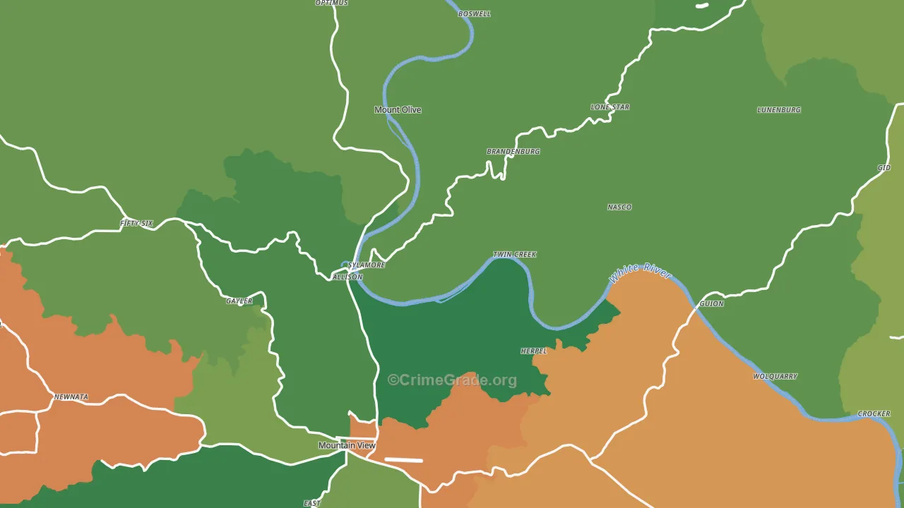 Allison, AR Map of Vehicle Theft Rates