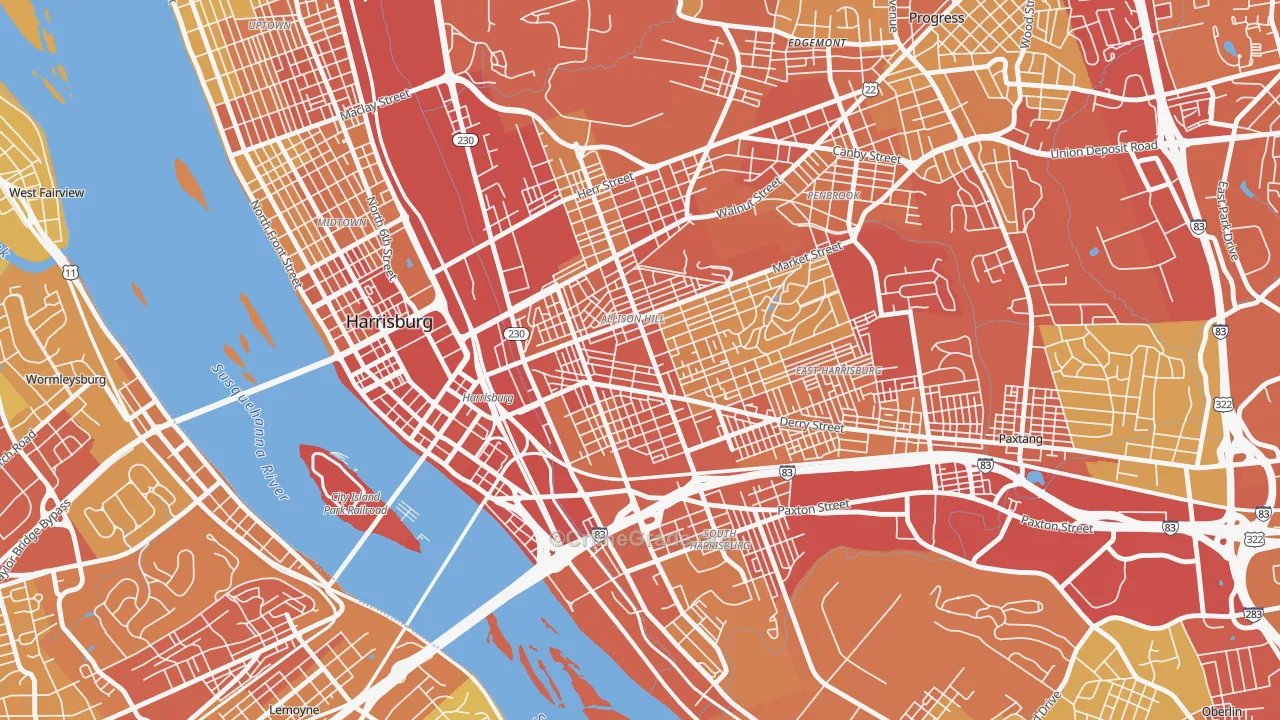 Allison Hill, Harrisburg, PA Map of Vehicle Theft Rates