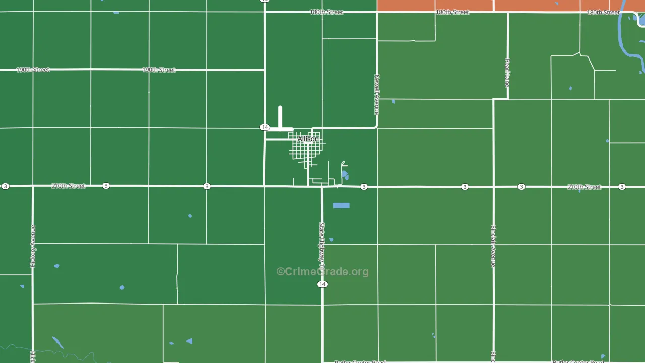 Allison, IA Map of Vehicle Theft Rates