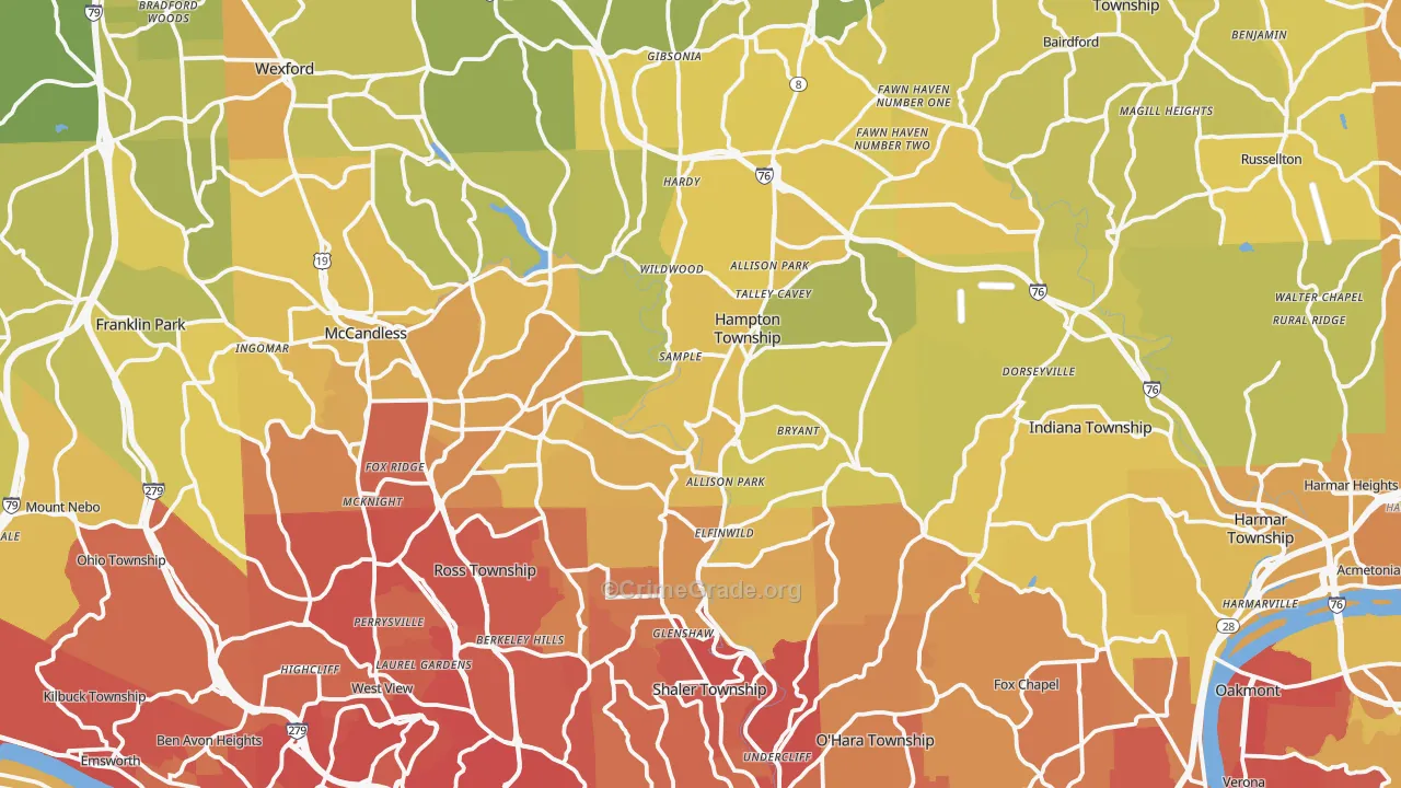 Allison Park, PA Map of Vehicle Theft Rates