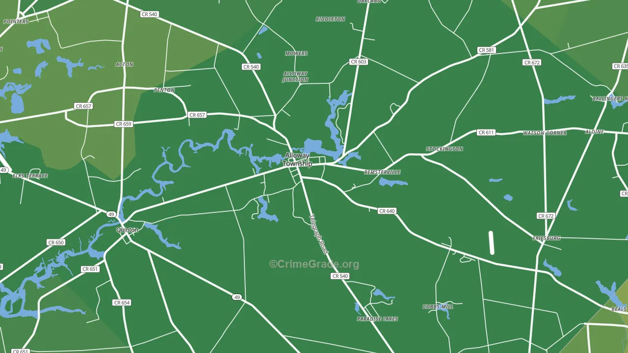 Alloway, NJ Map of Vehicle Theft Rates