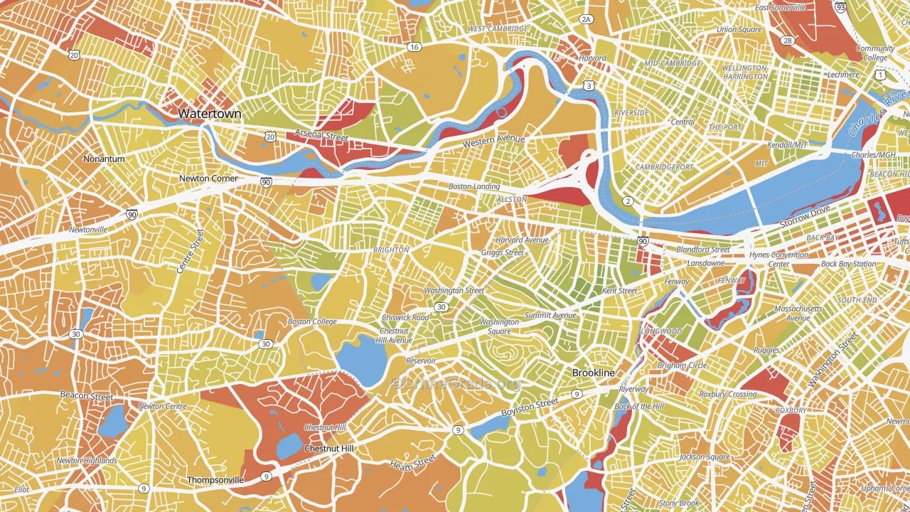 Allston-Brighton, Brighton, MA Map of Vehicle Theft Rates