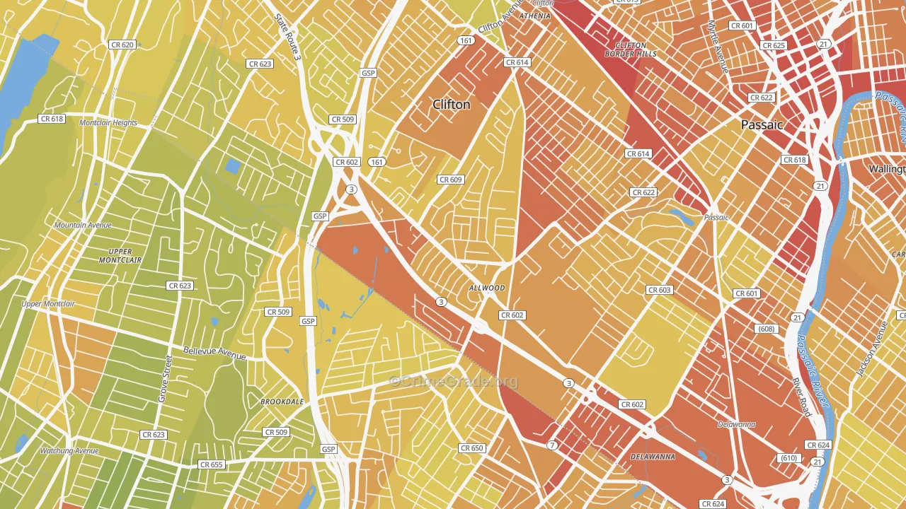Allwood, Clifton, NJ Map of Vehicle Theft Rates