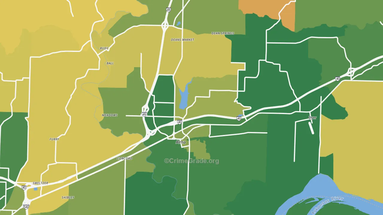 Alma, AR Map of Vehicle Theft Rates