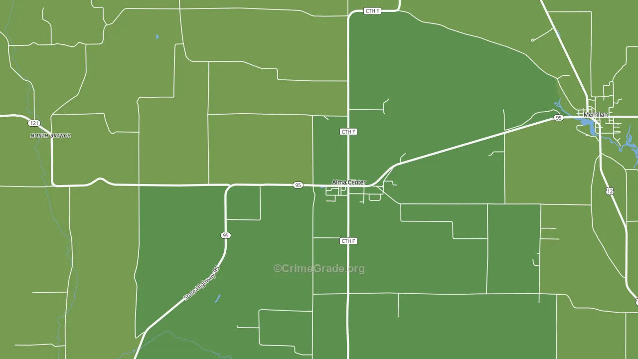 Alma Center, WI Map of Vehicle Theft Rates