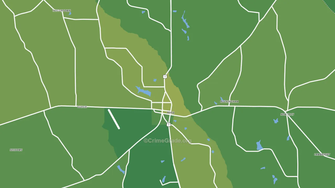 Alma, GA Map of Vehicle Theft Rates
