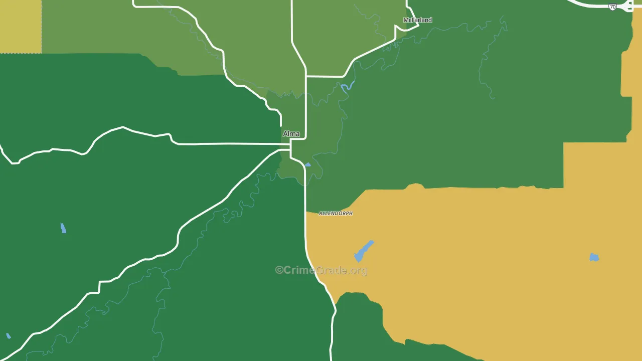 Alma, KS Map of Vehicle Theft Rates