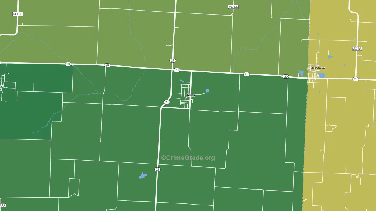 Alma, MO Map of Vehicle Theft Rates
