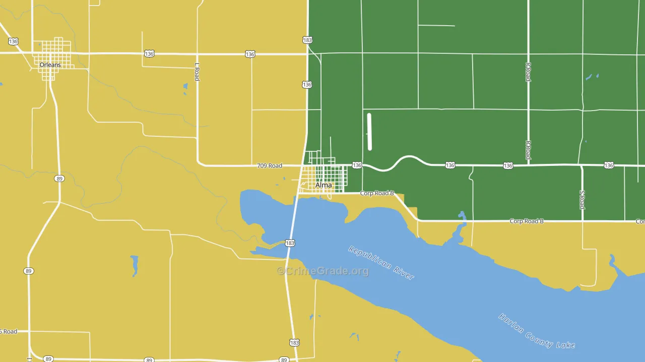 Alma, NE Map of Vehicle Theft Rates