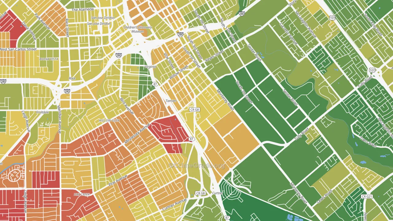 Alma, San Jose, CA Map of Vehicle Theft Rates