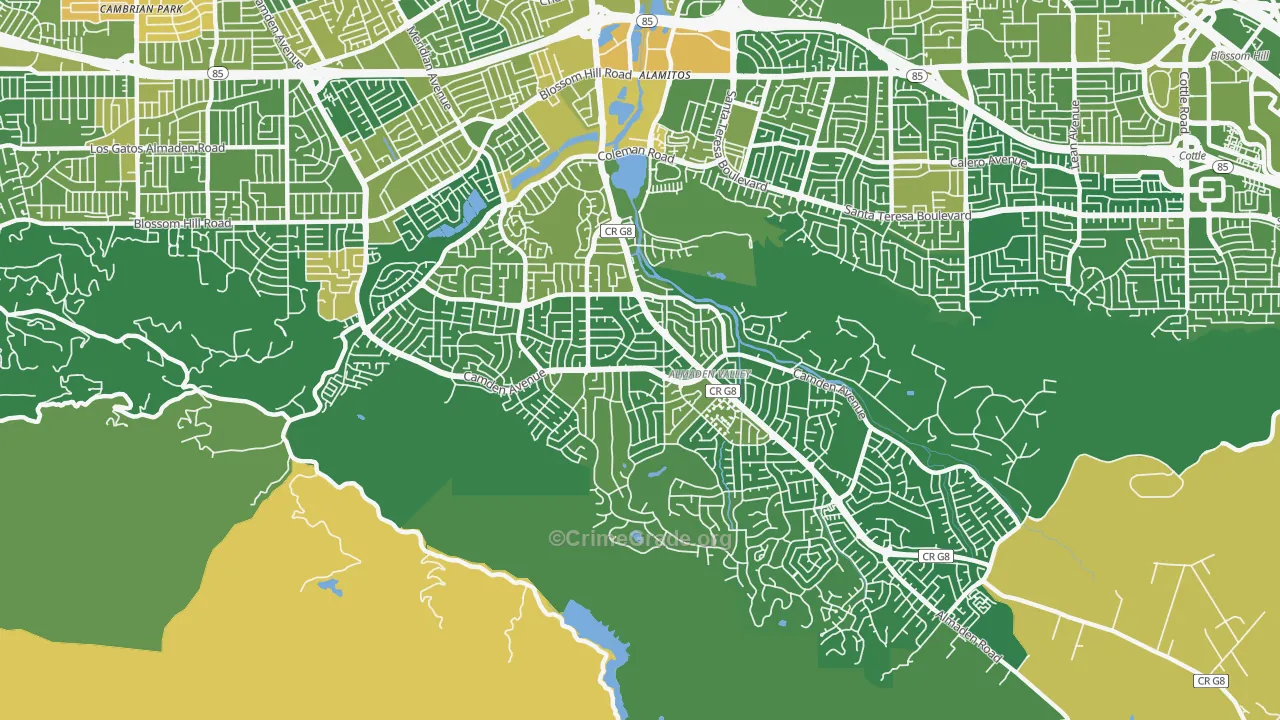 Almaden Valley, San Jose, CA Map of Vehicle Theft Rates
