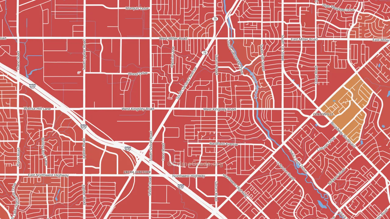 Almeta-Bonita-Bella Vista, Garland, TX Map of Vehicle Theft Rates