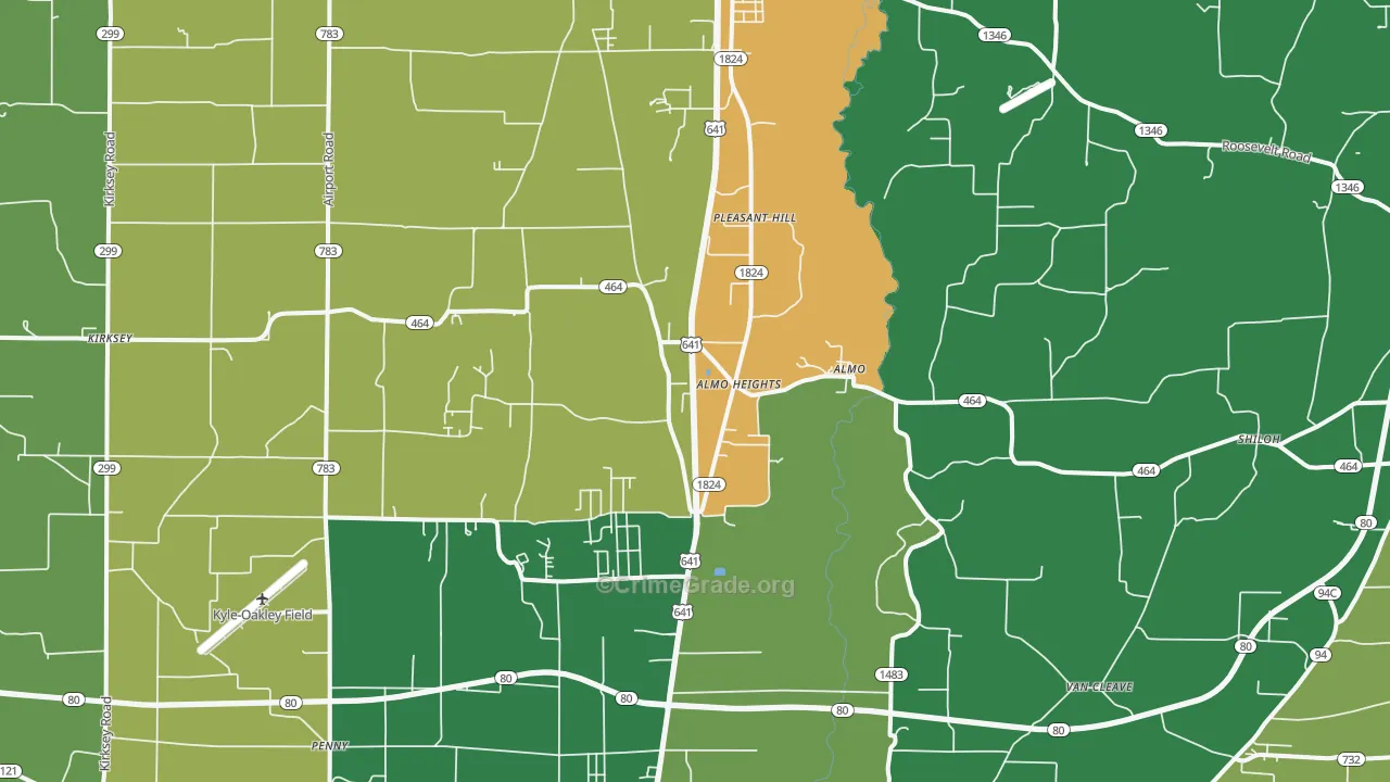 Almo, KY Map of Vehicle Theft Rates