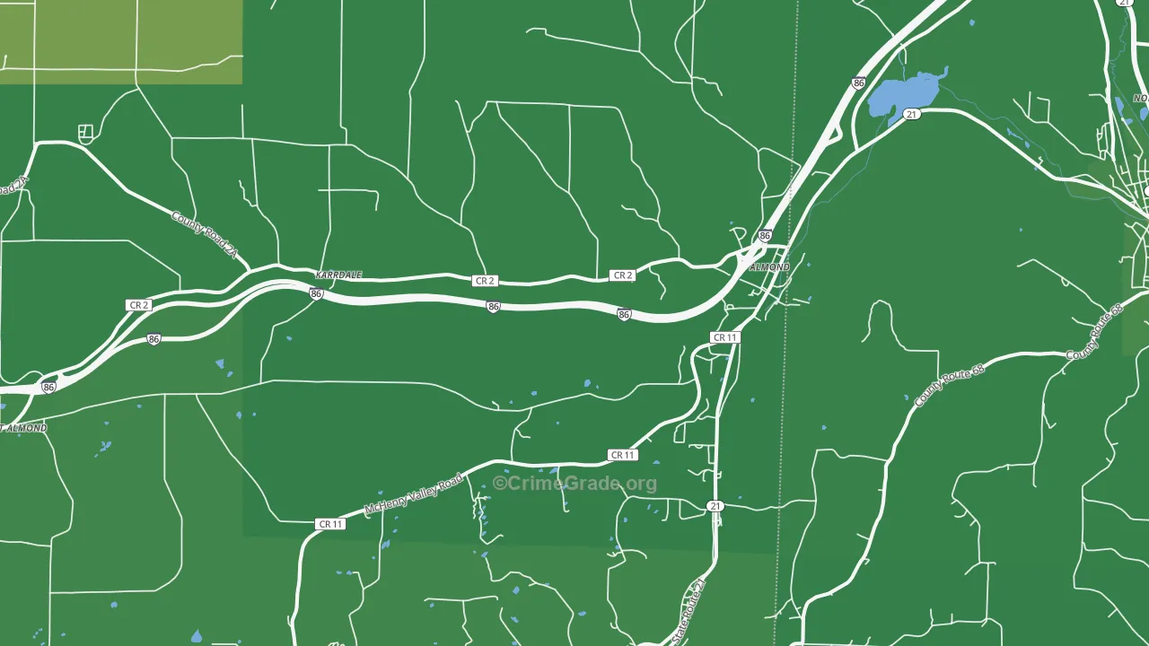 Almond, NY Map of Vehicle Theft Rates