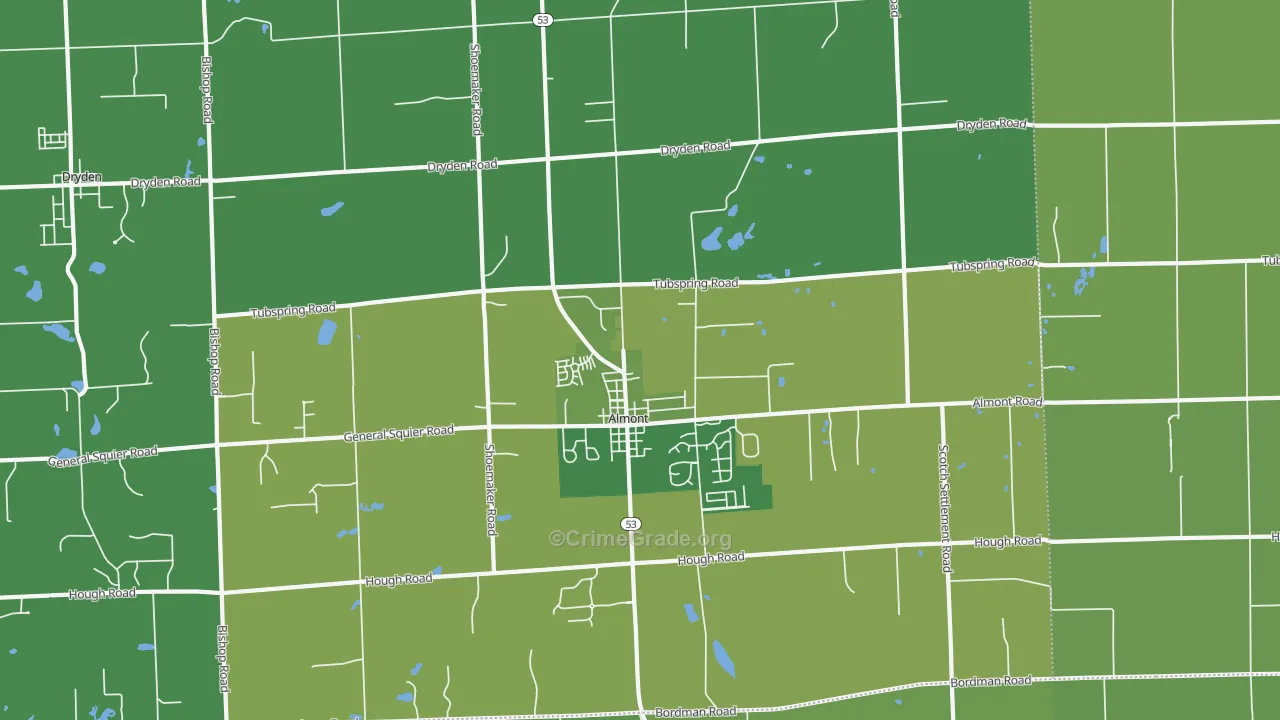 Almont, MI Map of Vehicle Theft Rates