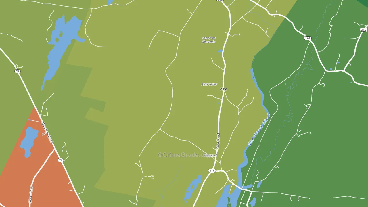 Alna Center, ME Map of Vehicle Theft Rates