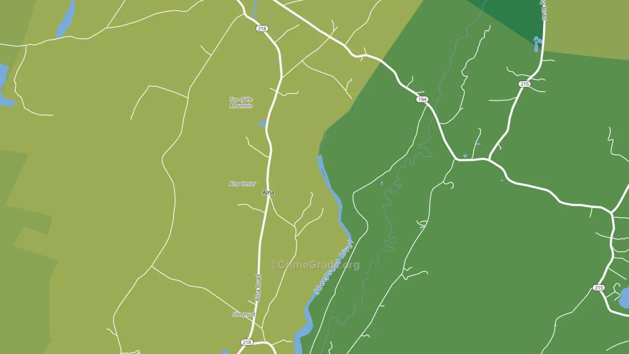 Alna, ME Map of Vehicle Theft Rates
