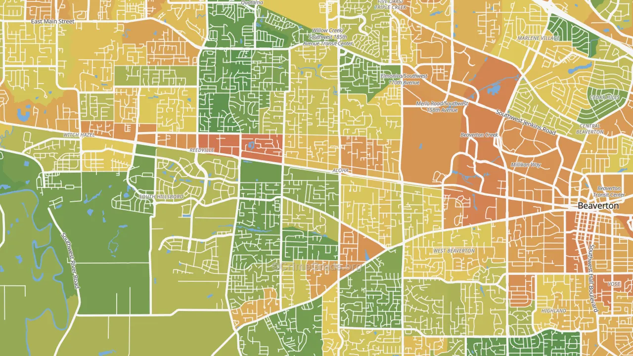 Aloha, OR Map of Vehicle Theft Rates