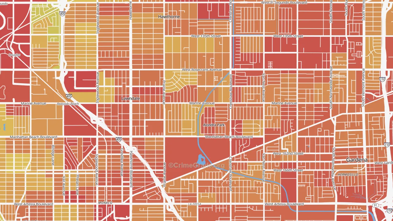 Alondra Park, Lawndale, CA Map of Vehicle Theft Rates