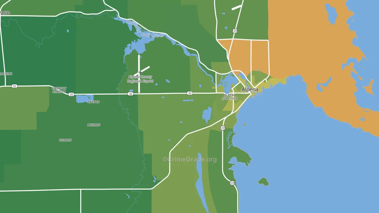 Alpena County, MI Map of Vehicle Theft Rates