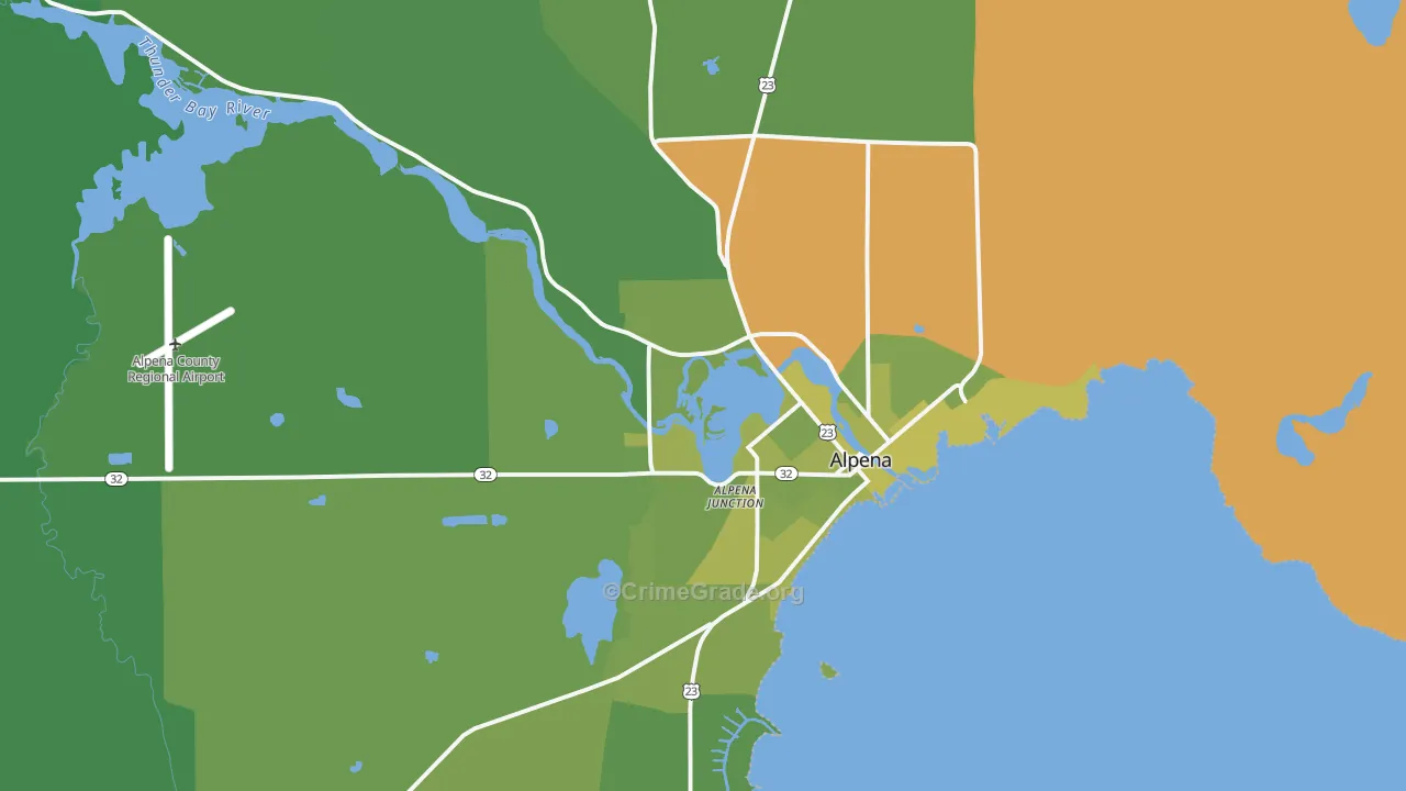 Alpena, MI Map of Vehicle Theft Rates