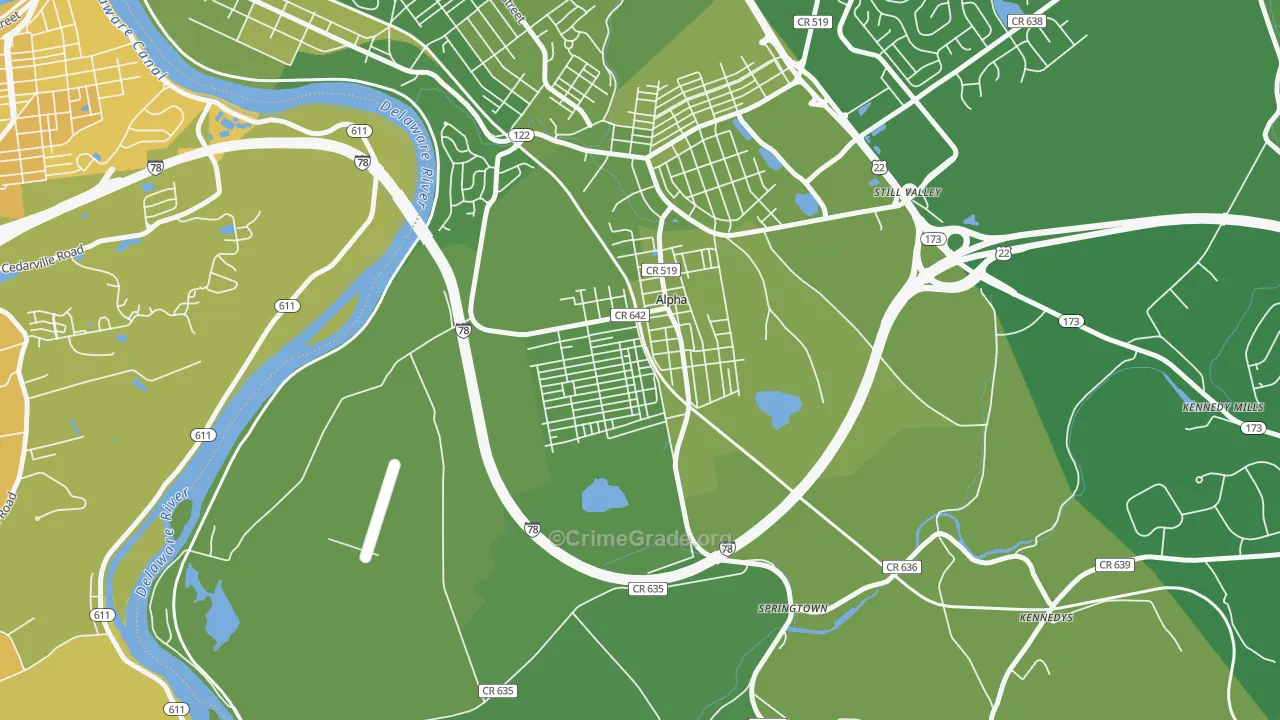 Alpha, NJ Map of Vehicle Theft Rates