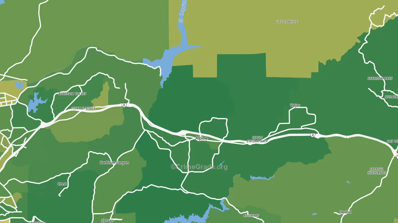 Alpine, CA Map of Vehicle Theft Rates