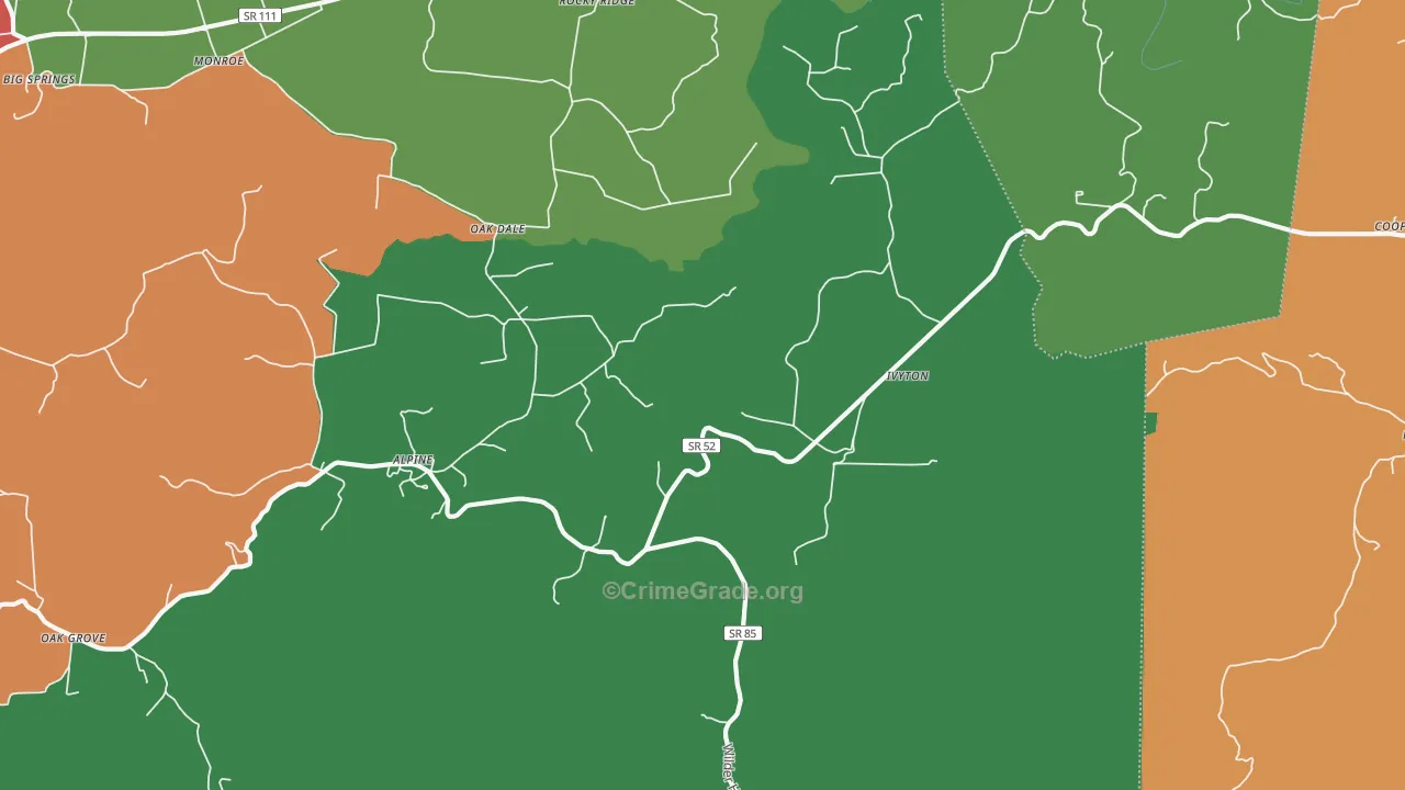 Alpine, TN Map of Vehicle Theft Rates