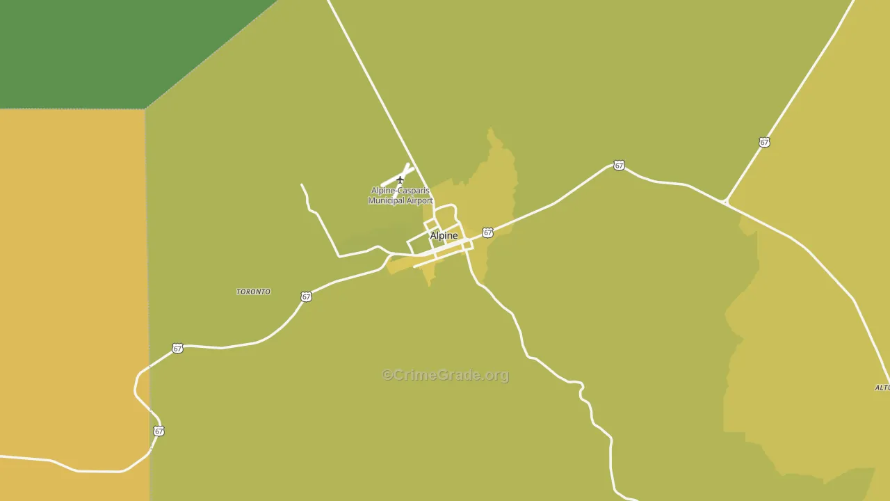 Alpine, TX Map of Vehicle Theft Rates