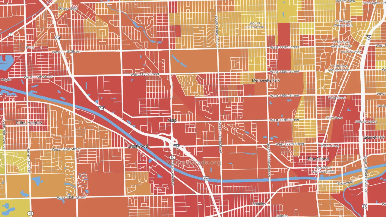 Alsip, IL Map of Vehicle Theft Rates