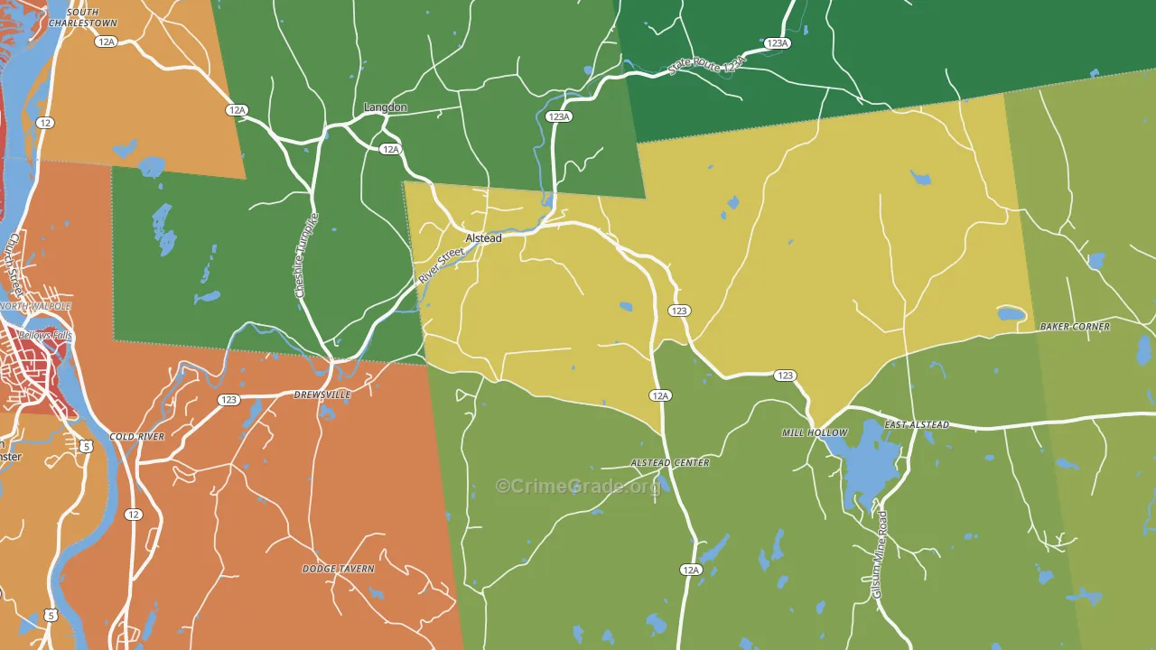 Alstead, NH Map of Vehicle Theft Rates