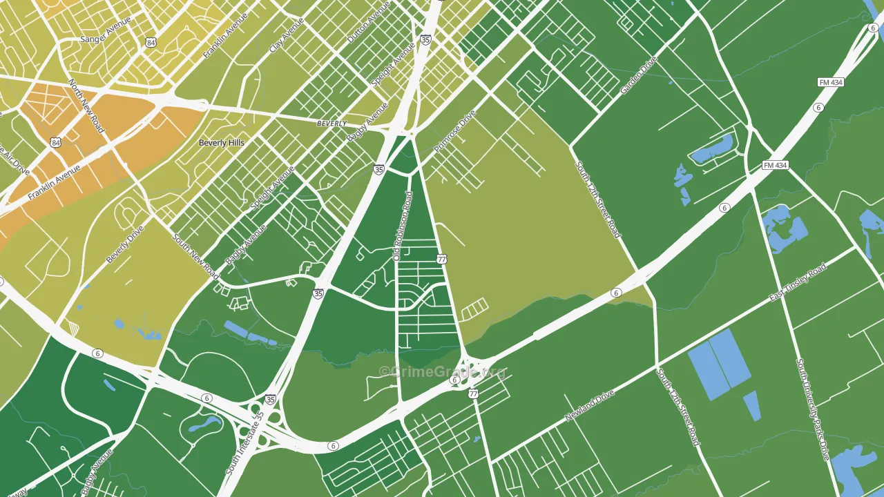 Alta Vista-Waco, Waco, TX Map of Vehicle Theft Rates