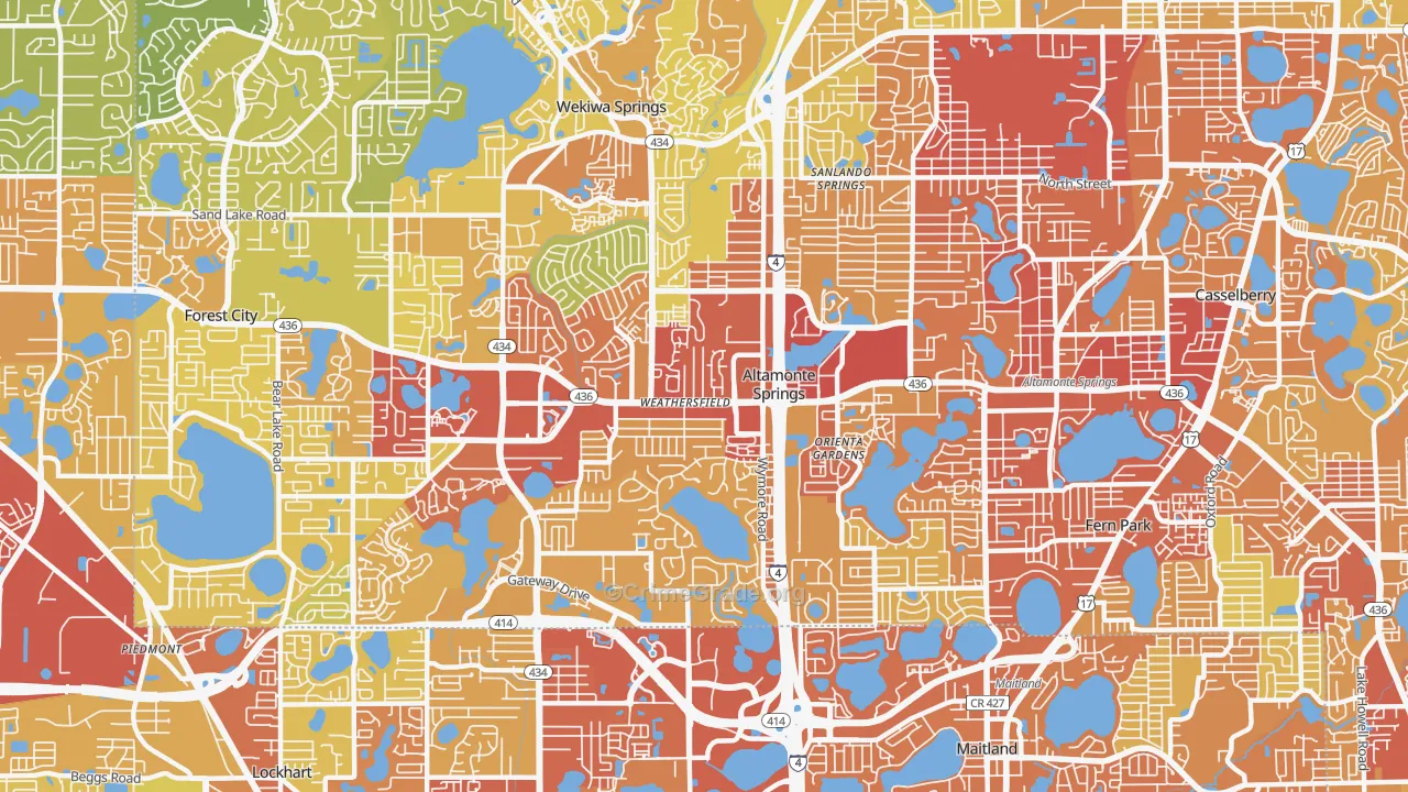 Altamonte Springs, FL Map of Vehicle Theft Rates