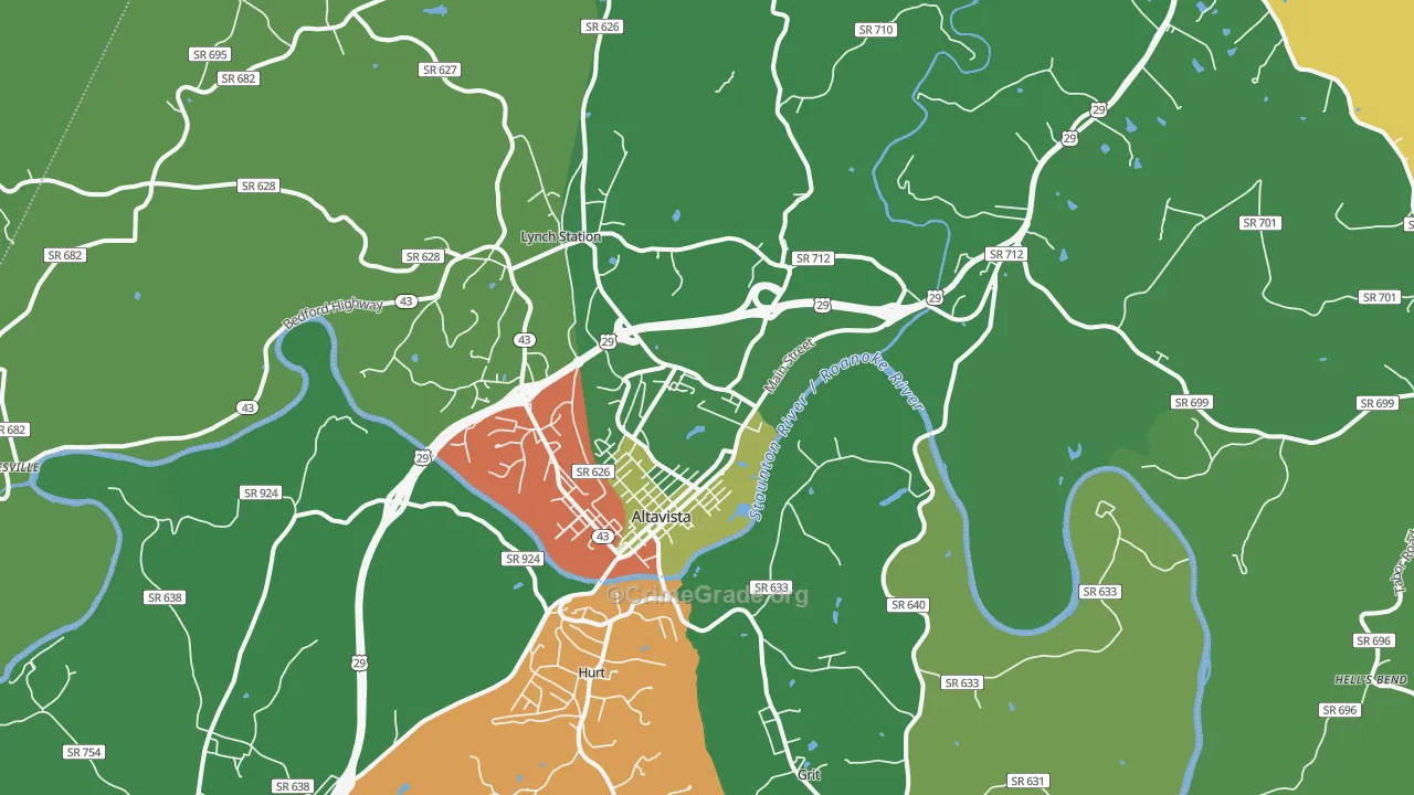 Altavista, VA Map of Vehicle Theft Rates