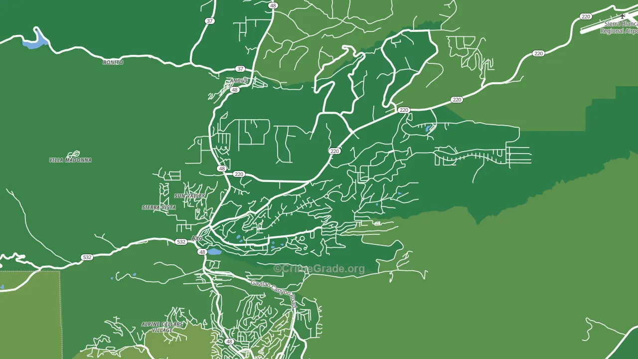 Alto, NM Map of Vehicle Theft Rates