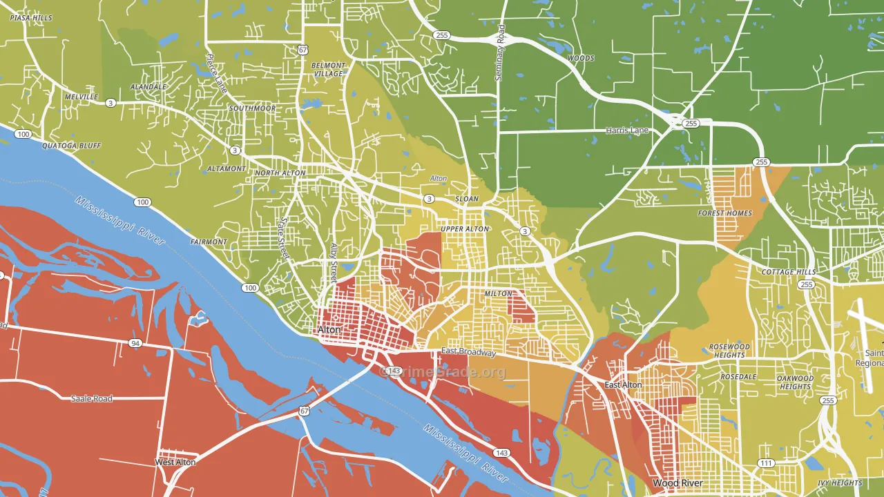Alton, IL Map of Vehicle Theft Rates