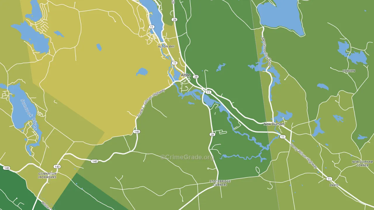 Alton, NH Map of Vehicle Theft Rates