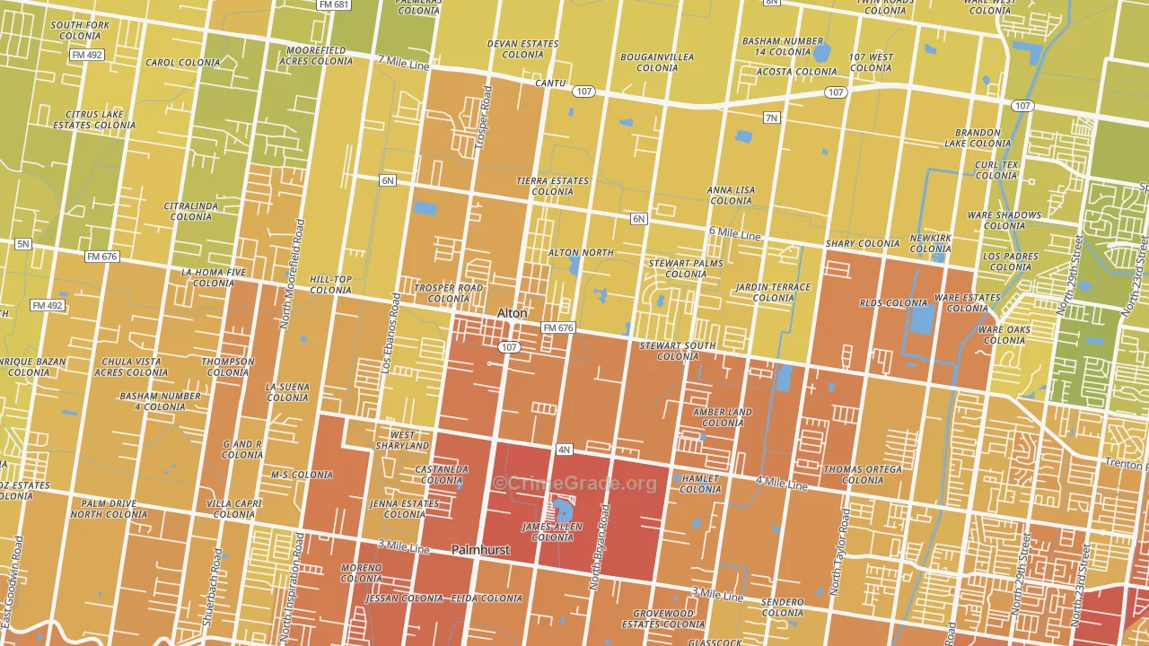 Alton, TX Map of Vehicle Theft Rates