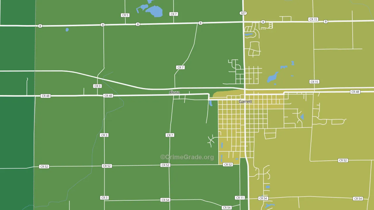 Altona, IN Map of Vehicle Theft Rates