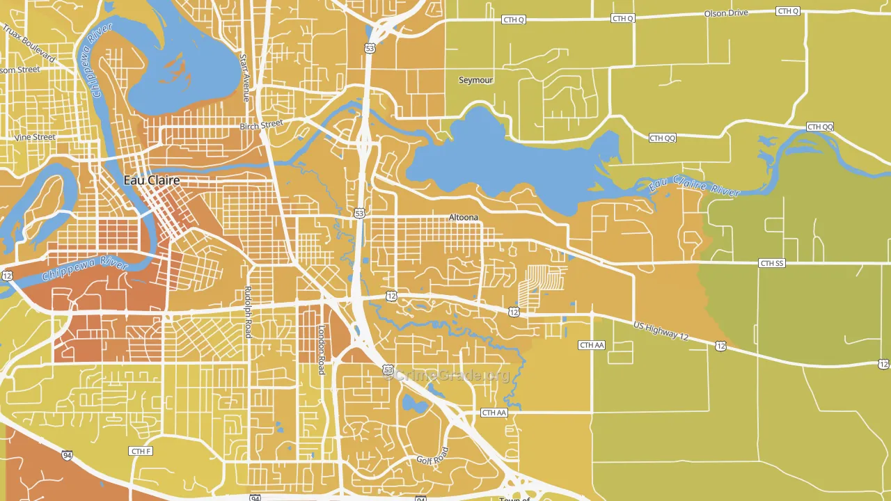 Altoona, WI Map of Vehicle Theft Rates