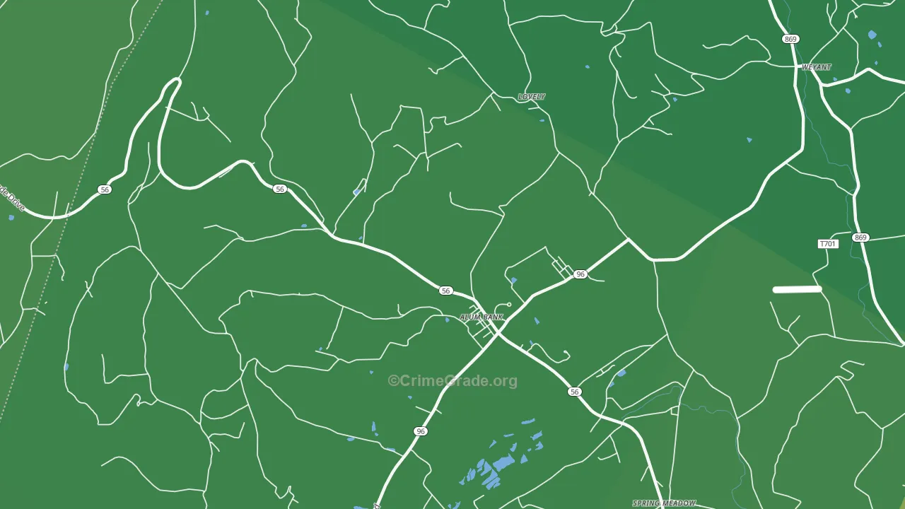 Alum Bank, PA Map of Vehicle Theft Rates