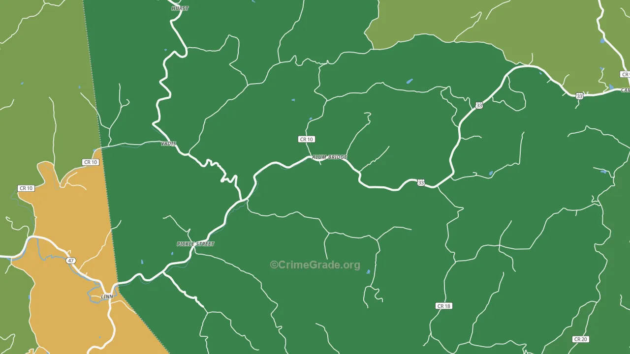 Alum Bridge, WV Map of Vehicle Theft Rates