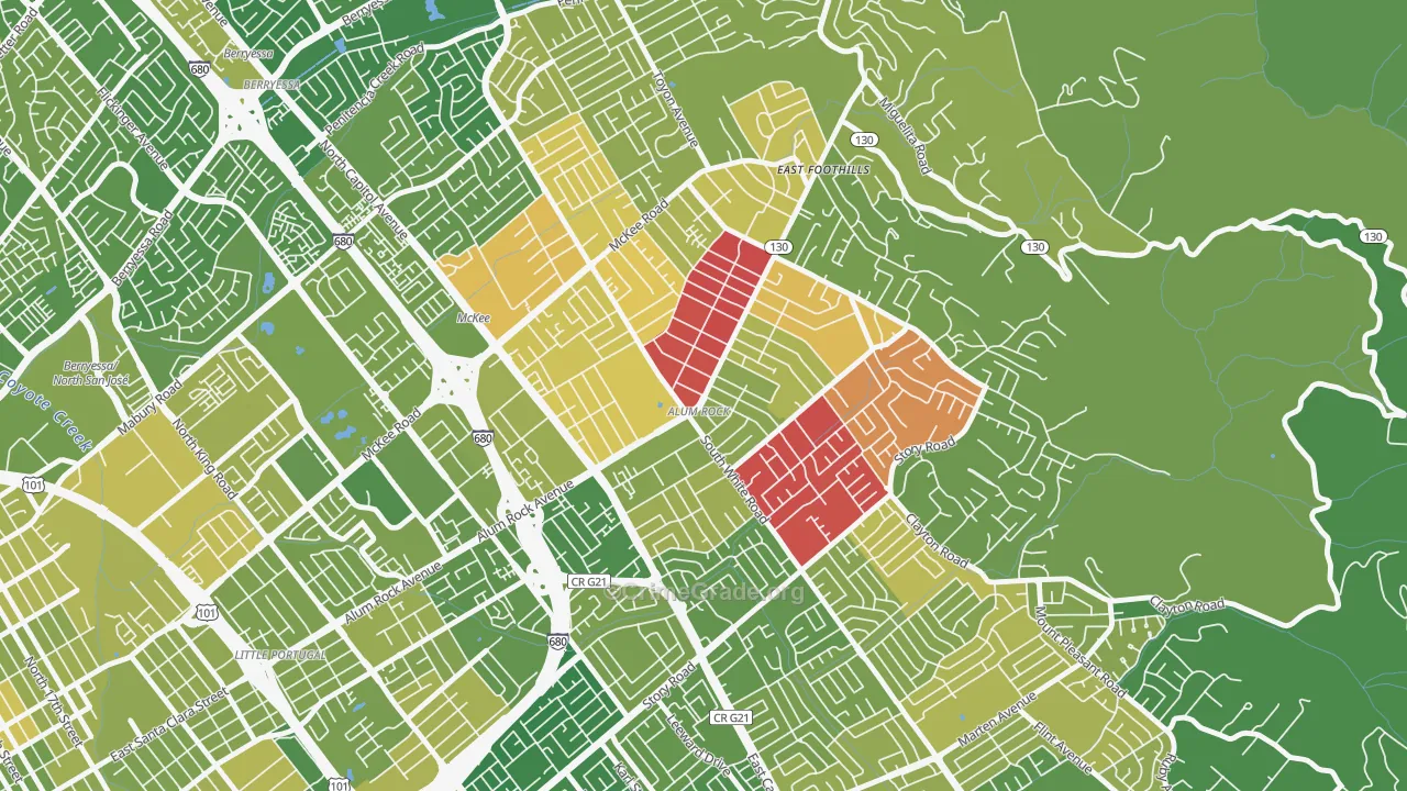 Alum Rock, CA Map of Vehicle Theft Rates