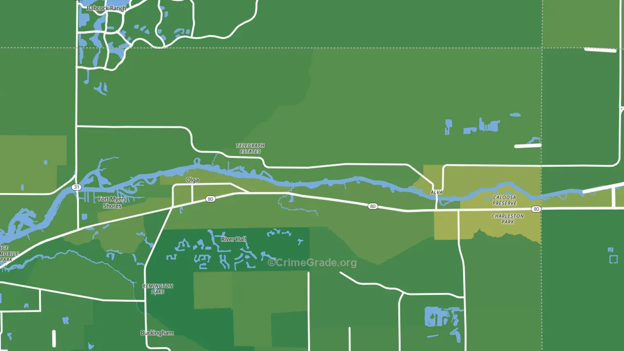 Alva, FL Map of Vehicle Theft Rates