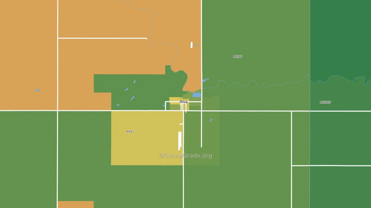 Alva, OK Map of Vehicle Theft Rates