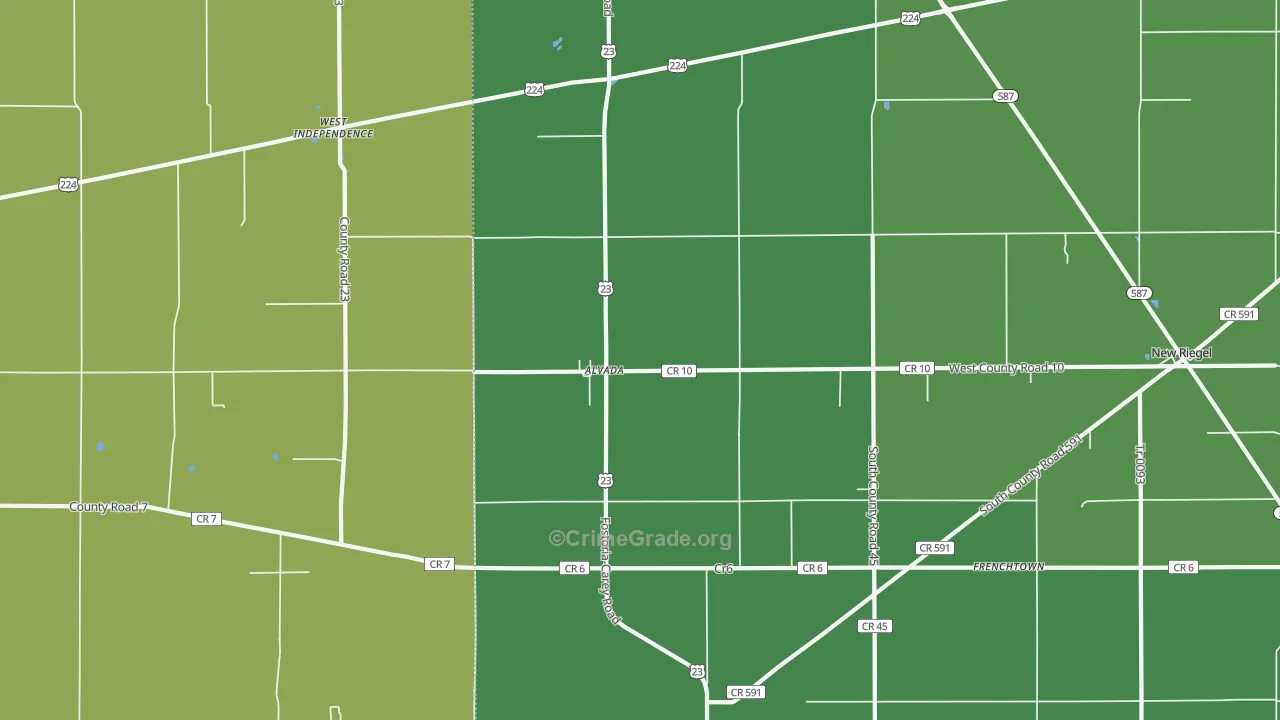 Alvada, OH Map of Vehicle Theft Rates
