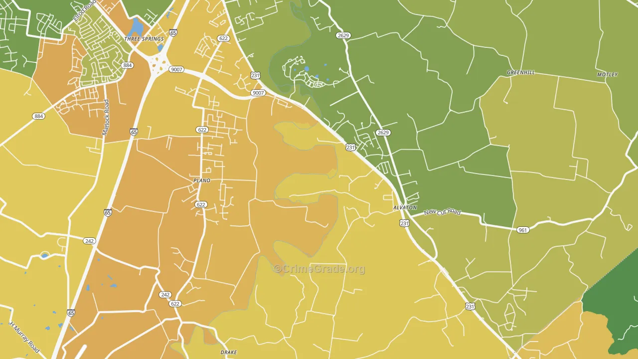 Alvaton, KY Map of Vehicle Theft Rates