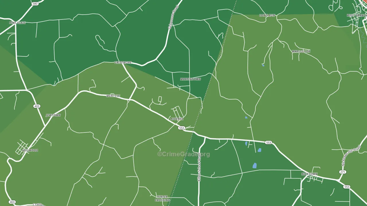 Alverda, PA Map of Vehicle Theft Rates