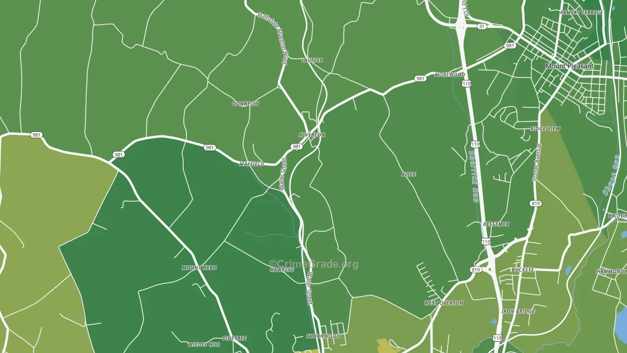 Alverton, PA Map of Vehicle Theft Rates